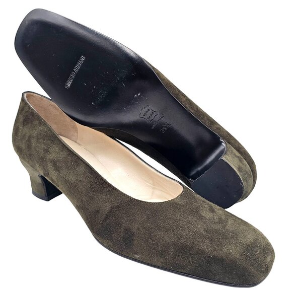 NEW Giorgio Armani Womens 9M Italian Dark Green Suede Leather Dress Shoe Heel - Picture 10 of 11
